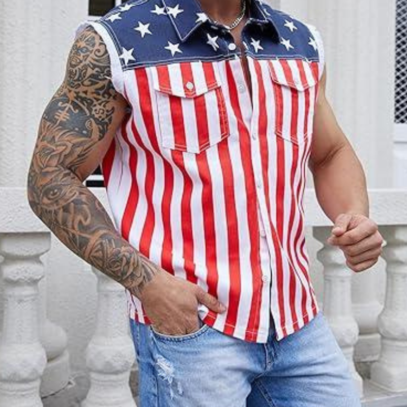 Red White & Worn® American Flag Cut-Off Vest
