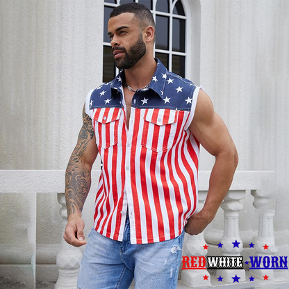 Red White & Worn® American Flag Cut-Off Vest