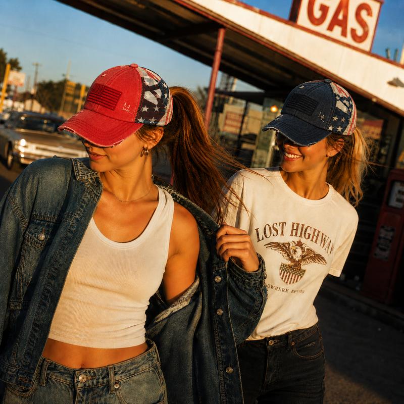 Red White & Worn® All American Ponytail Cap
