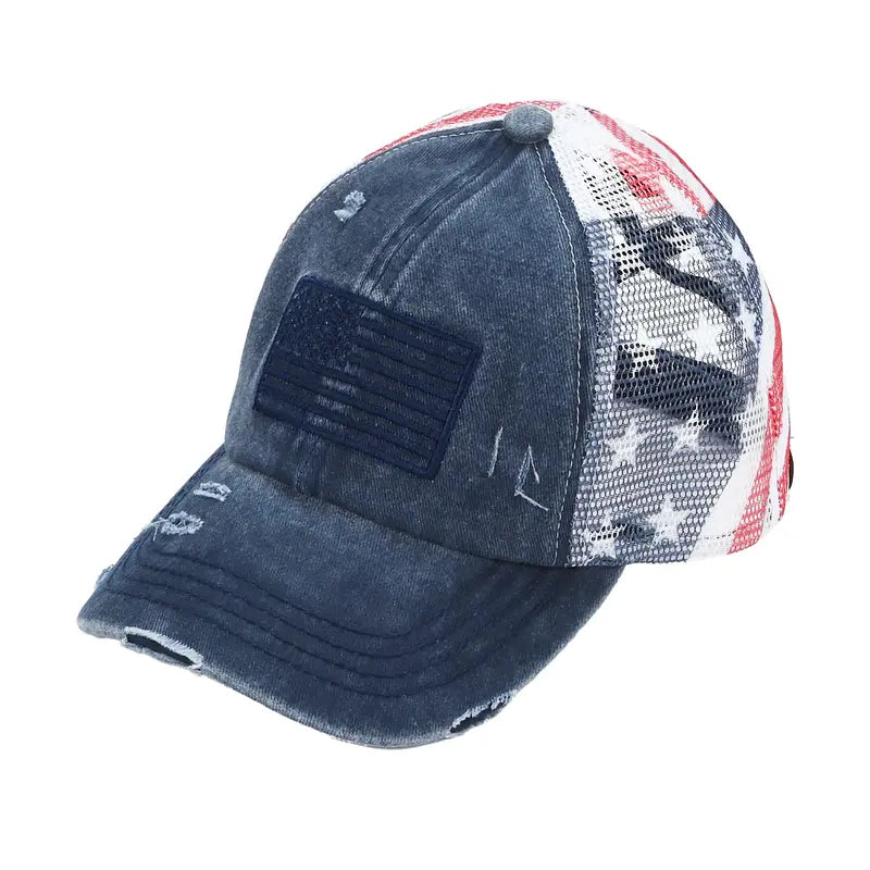 Red White & Worn® All American Ponytail Cap